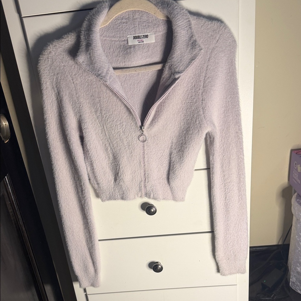 Double Zero Plush Zip-Front Cropped Cardigan - Light Lavender